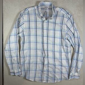 Brooks Brothers 100% Linen Regent Fit White and Blue Checkered Shirt